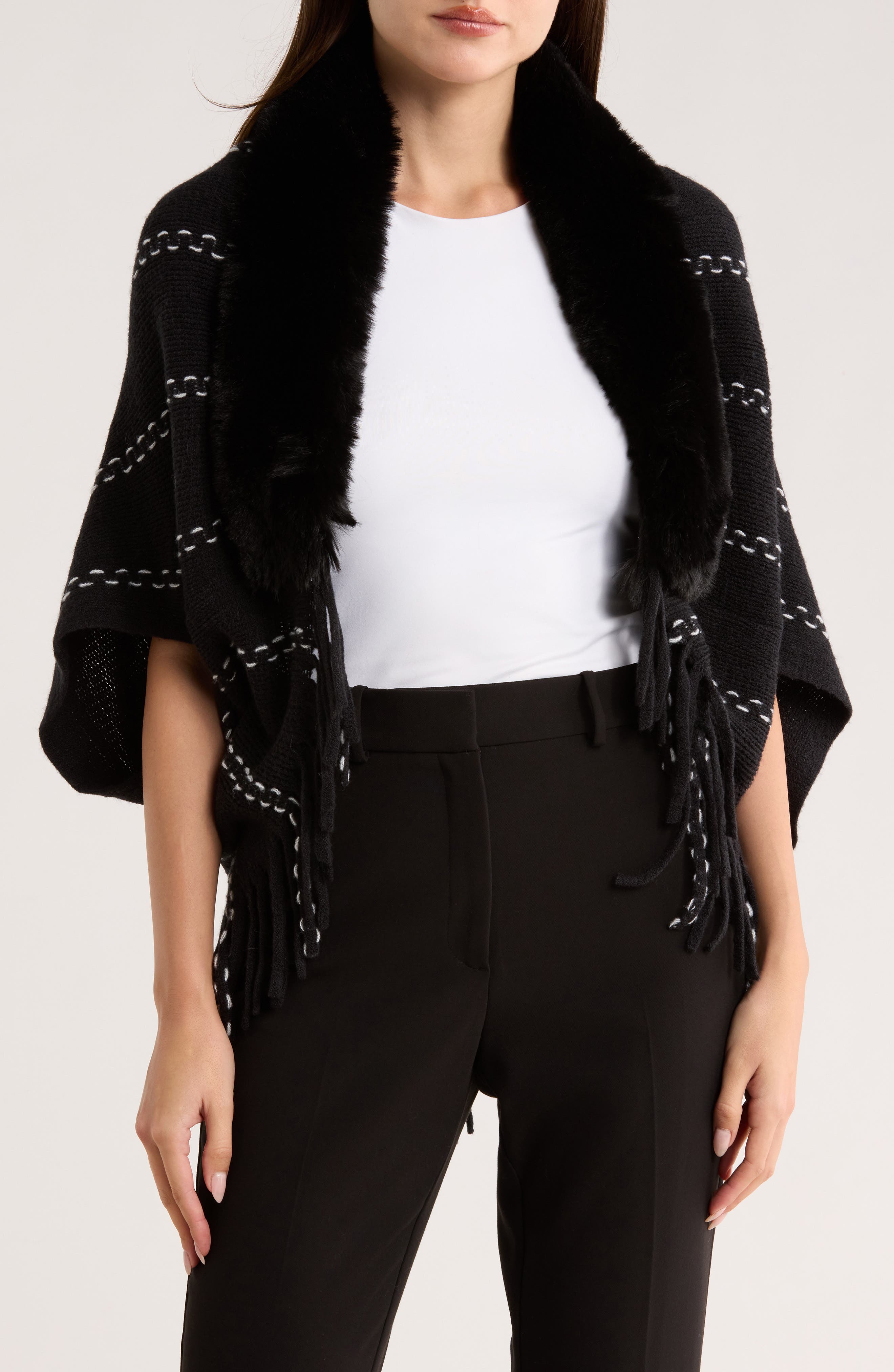 PATRIZIA LUCA Faux Fur Fringe Cape
