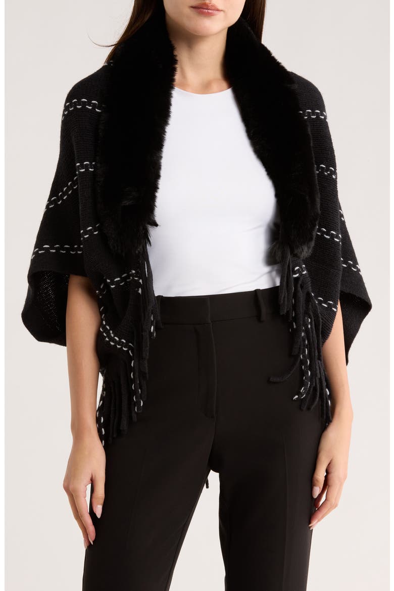 Faux Fur Fringe Cape, Main, color, BLACK