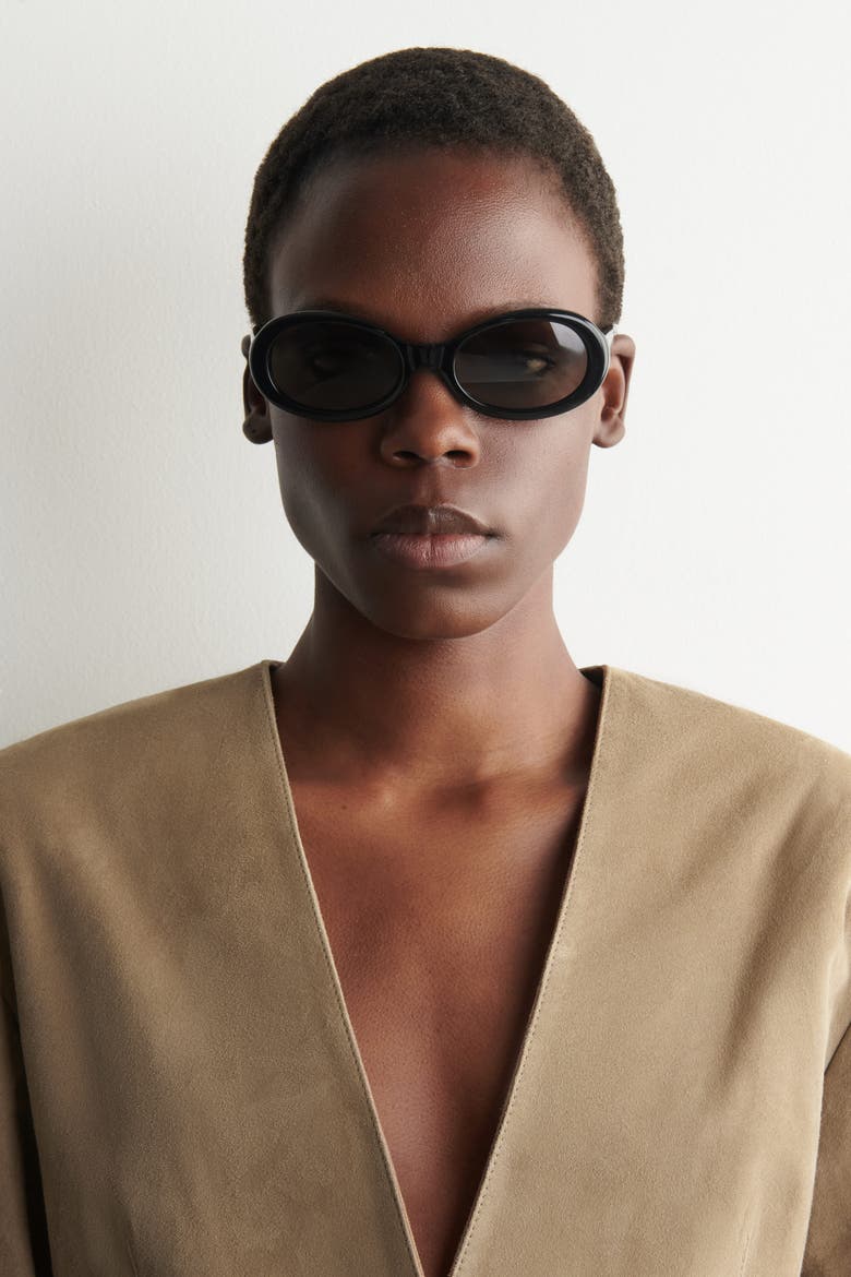 Oval Sunglasses, Main, color, BLACK