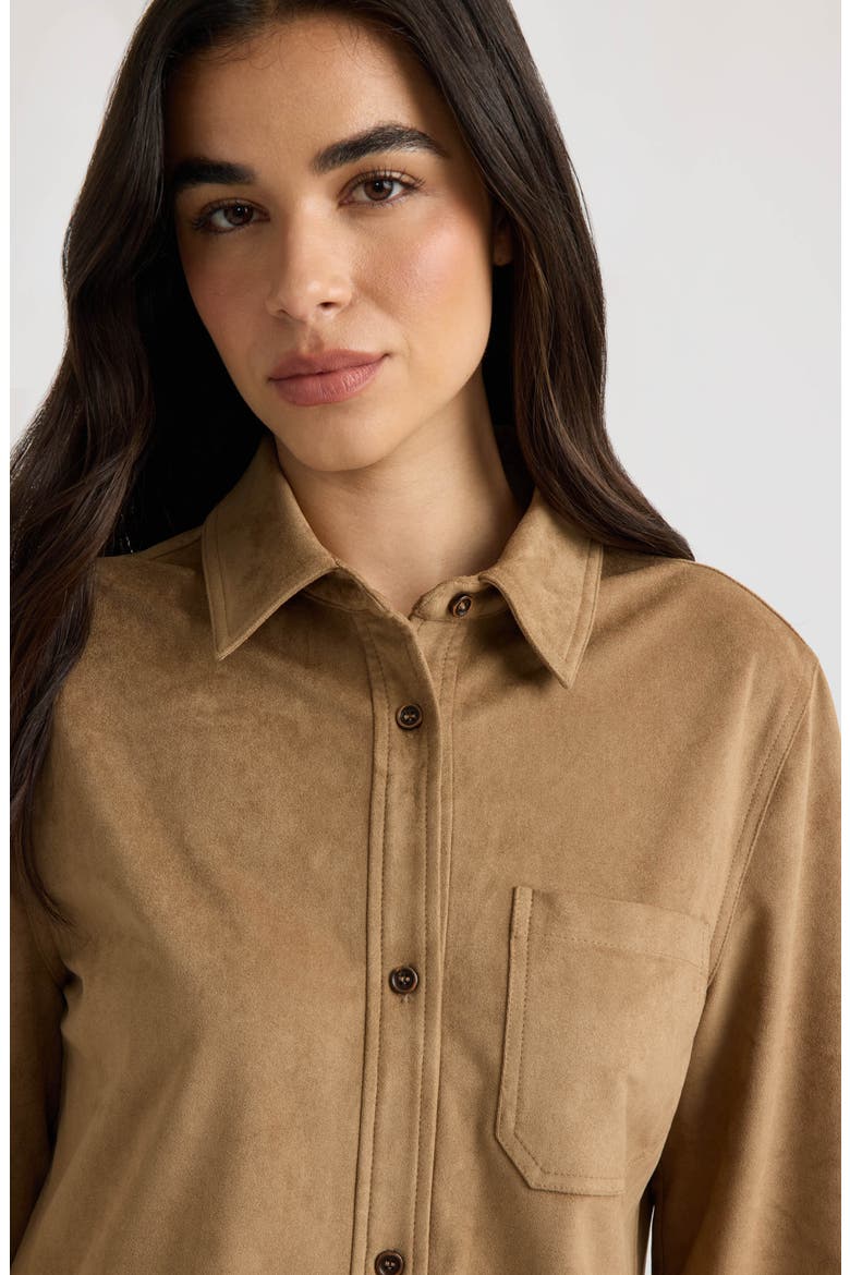 Cropped Faux Suede Shirtjacket, Alternate, color, WOOD