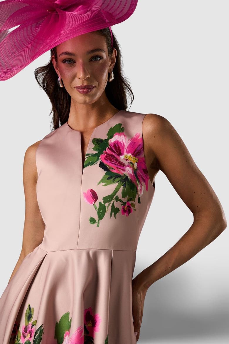 Notch Neck Placement Print Midi Dress, Alternate, color, Blush