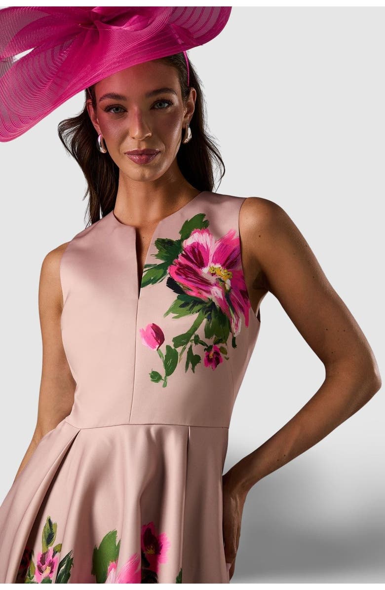 Coast Notch Neck Placement Print Midi Dress, Alternate, color, Blush