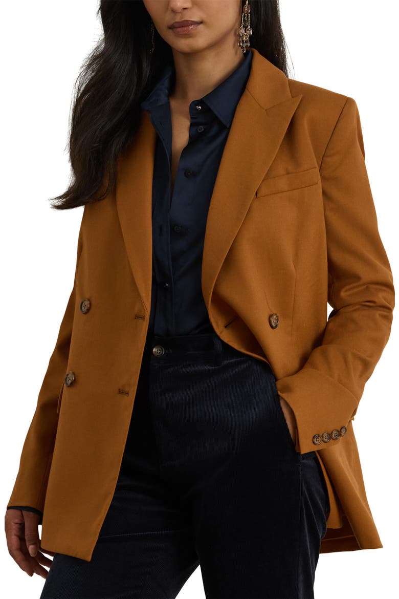 Double Breasted Wool Twill Blazer, Main, color, CINNAMON BARK