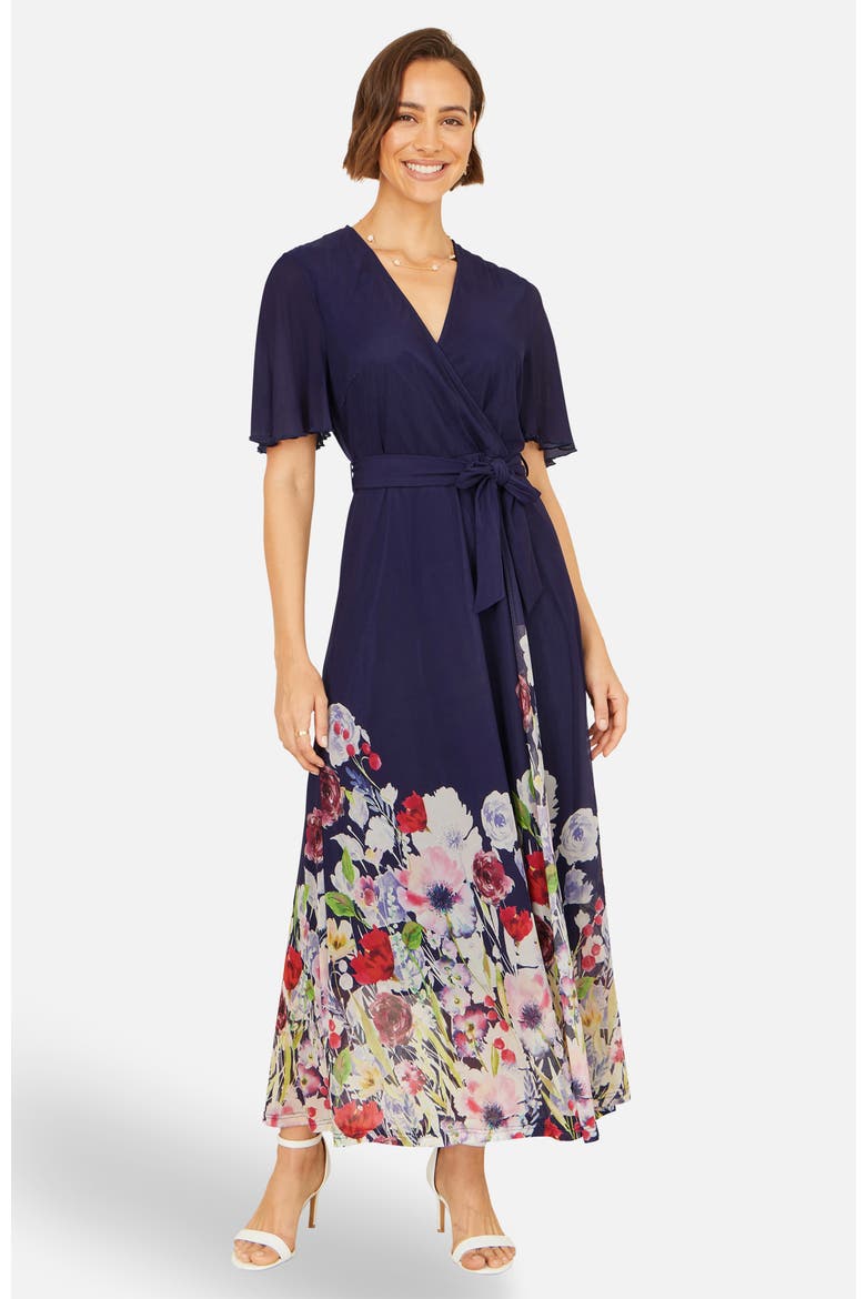 Mesh Wrap Midi Dress, Alternate, color, Navy