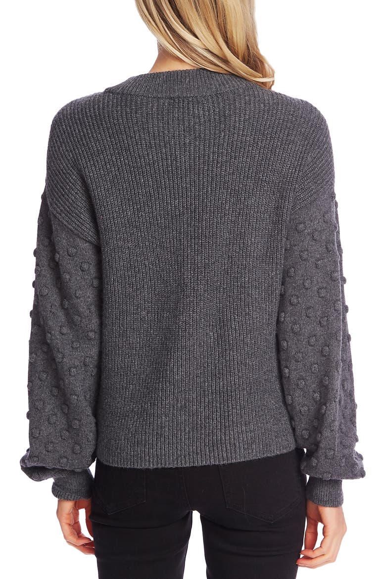 Puff Sleeve Bobble Ribbed Sweater, Alternate, color, MED HEATHER GREY