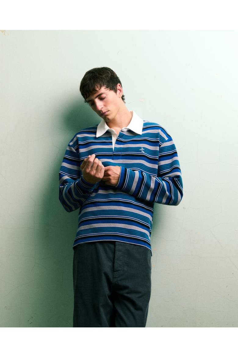 Long-Sleeve Rugby Polo, Alternate, color, Blue Multi Stripe