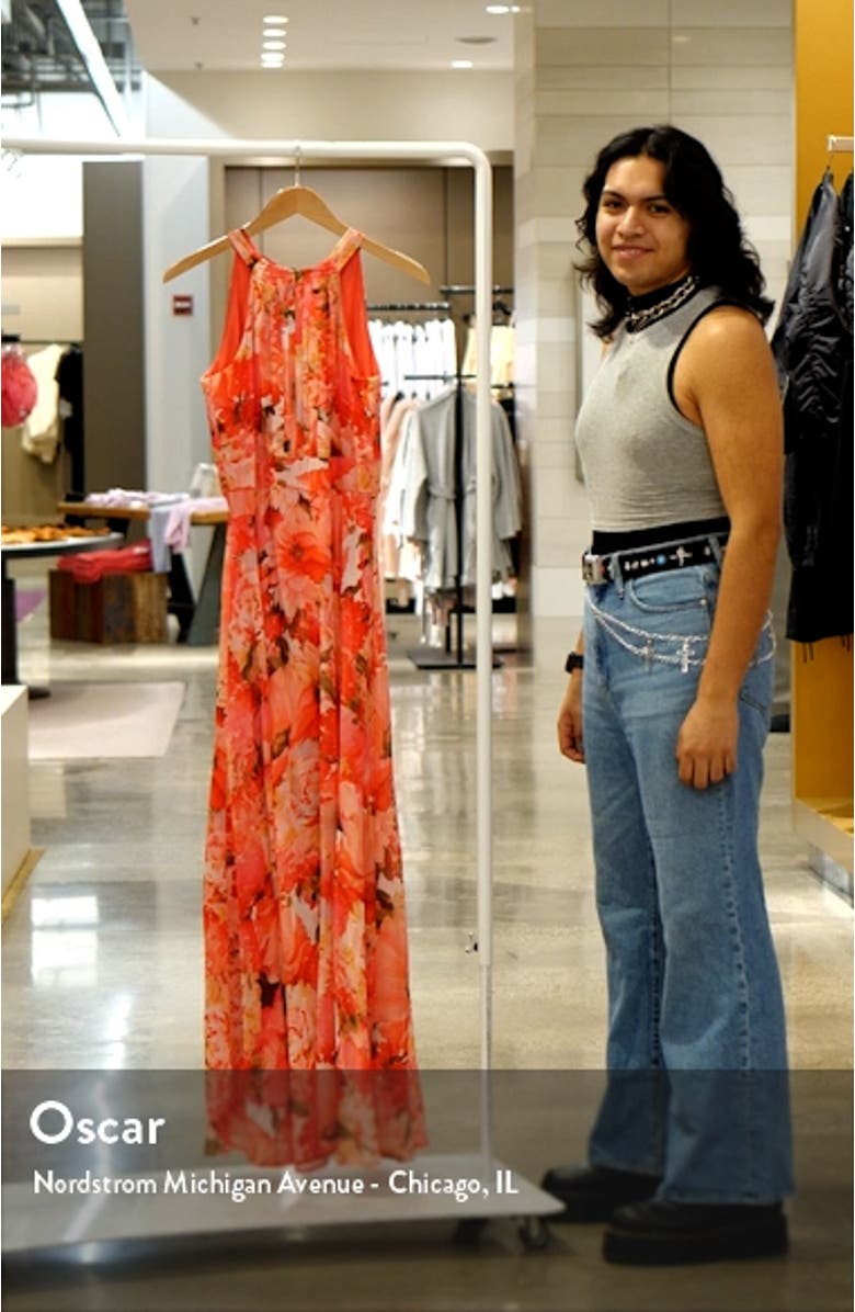 Floral Halter Neck Chiffon Maxi Dress, sales video thumbnail