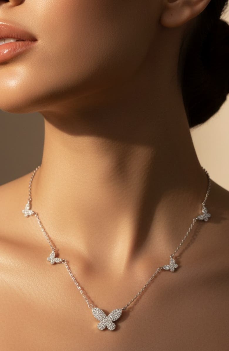 MacRae & Co. Pavé Butterfly Station Necklace, Alternate, color, Silver