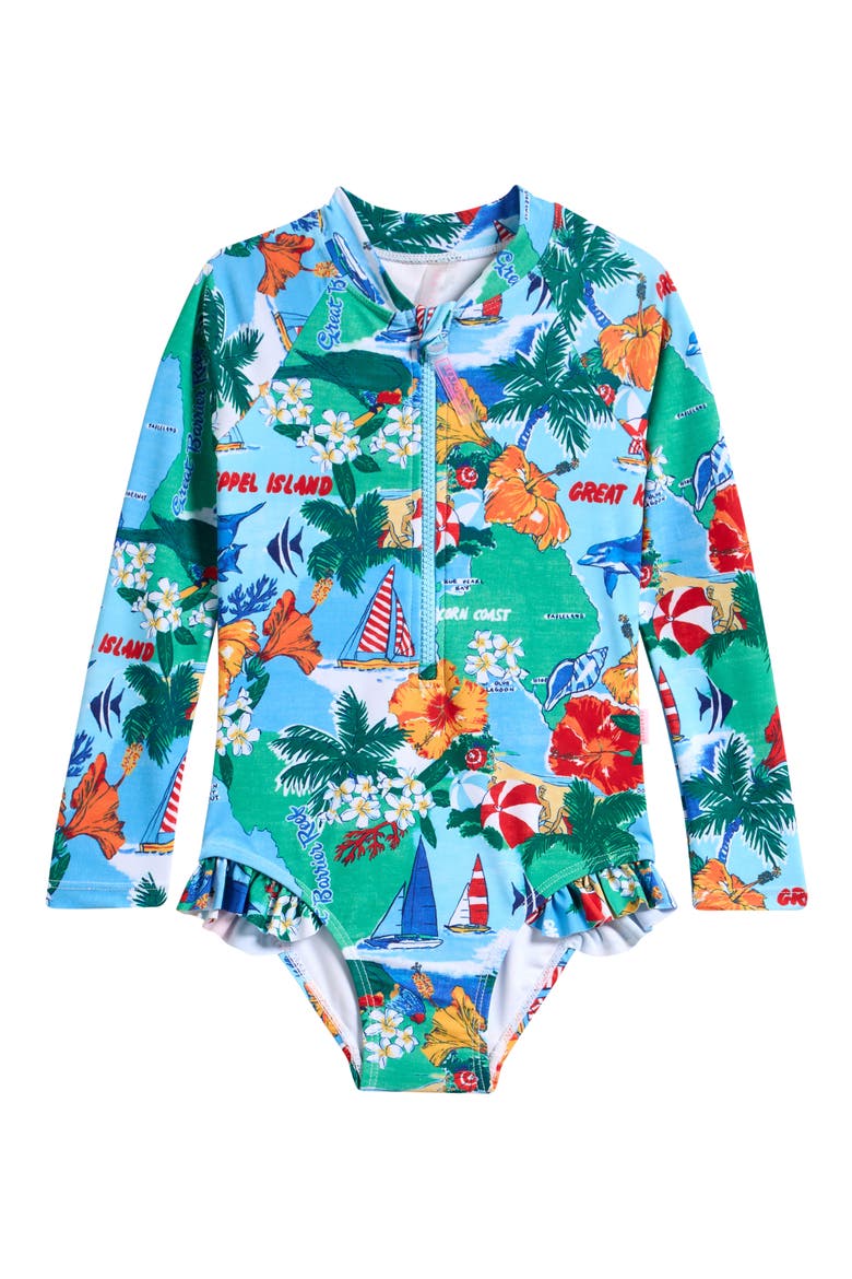 Kids' Viva Vacation One-Piece Rashguard Swimsuit, Main, color, VIVA VACATION