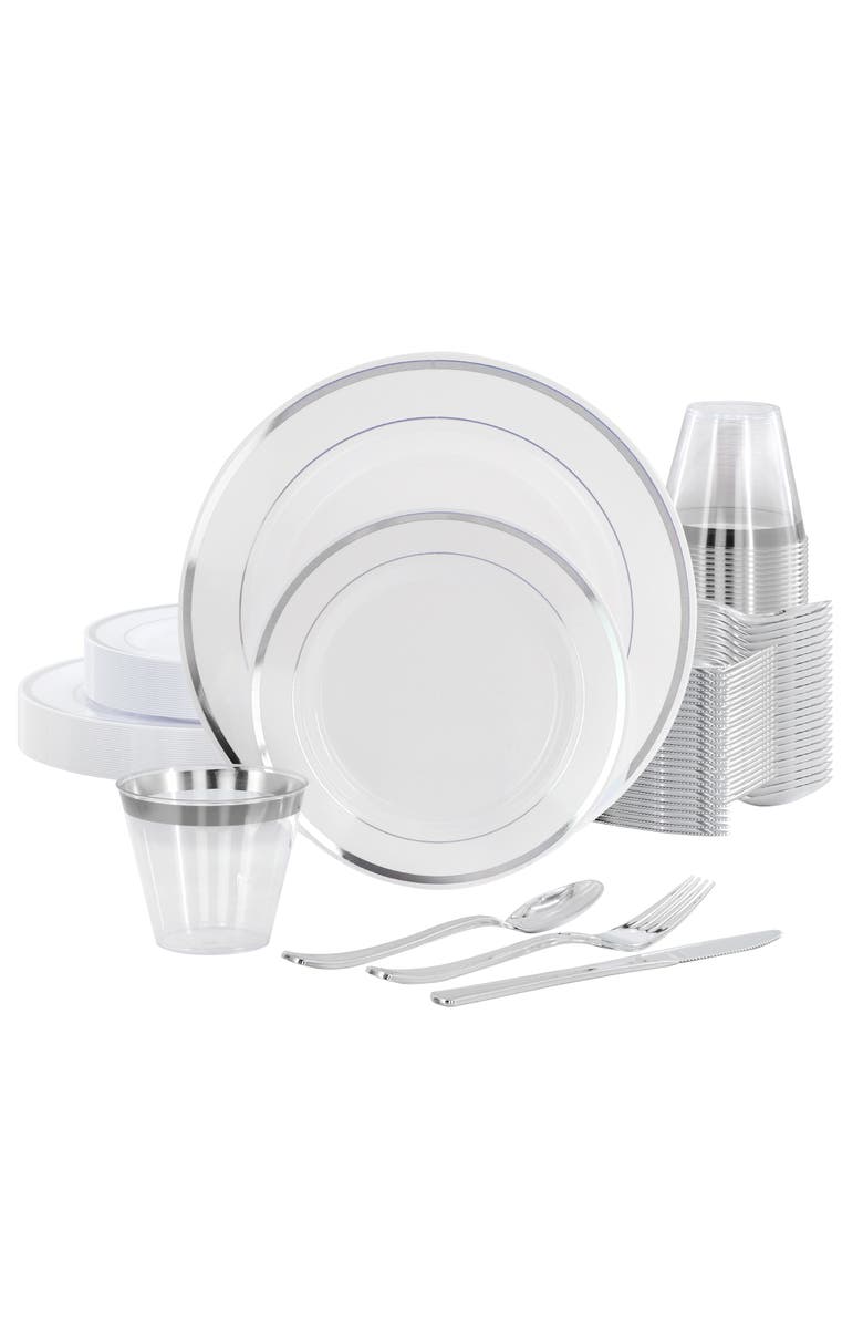 Elama Disposable Plastic Dinnerware Party Set, Main, color, Silver