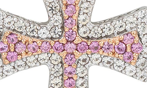 Suzy Levian Diamonds Two-tone Pavé Pink & White Sapphire Cross Pendant Necklace In Pink