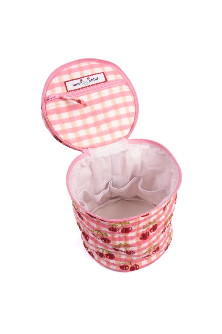 Cherry Round Upright Makeup Bag, Alternate, color, Red Gingham