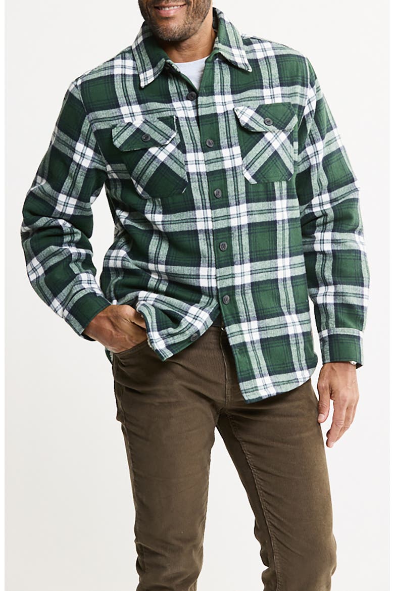 Flannel Shirt Jacket with Faux Fur Lining, Main, color, PLAID GREEN