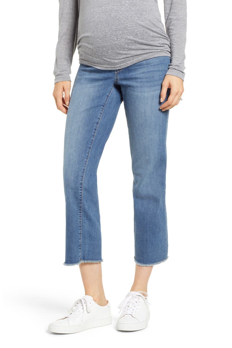 Fray Hem Straight Leg Maternity Jeans, Main, color, KORN