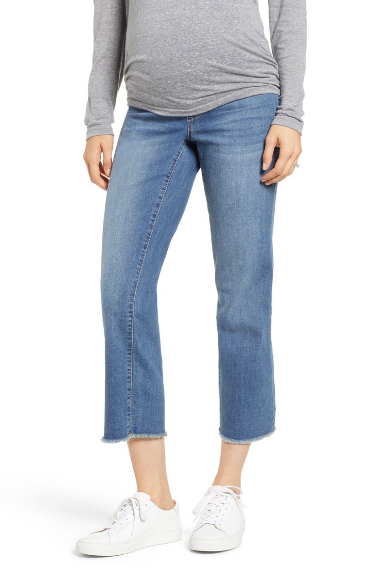 1822 Denim Fray Hem Straight Leg Maternity Jeans, Main, color, 
