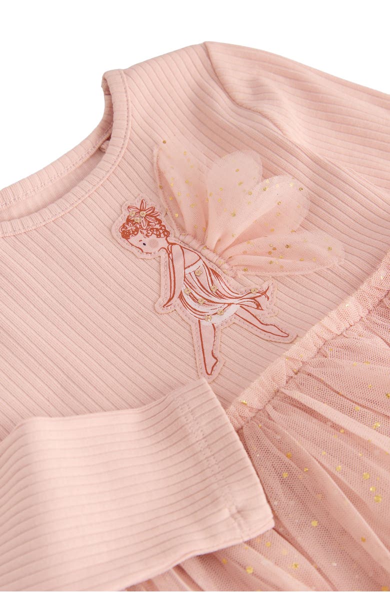 NEXT Kids' Mixed Media Fairy Appliqué Long Sleeve Tulle Party Dress, Alternate, color, Pink