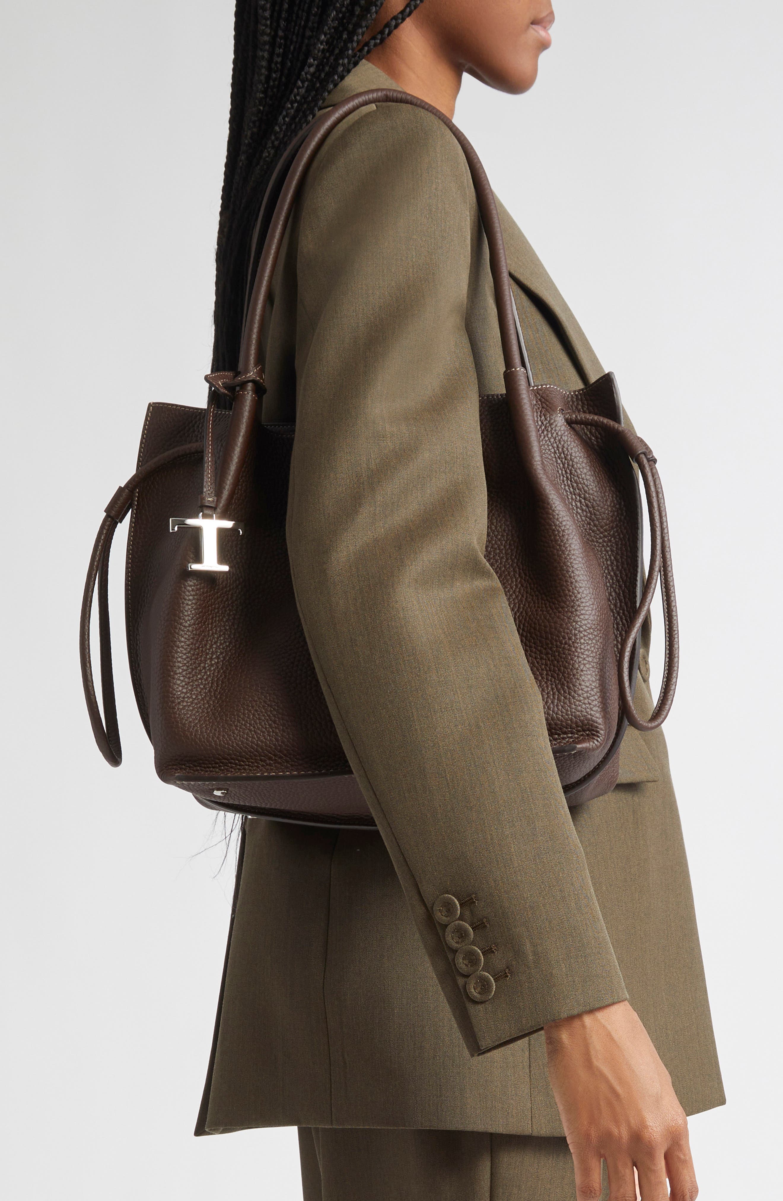 Tod
s Small Buz Leather Bucket Bag, Alternate, color, Marrone Africa