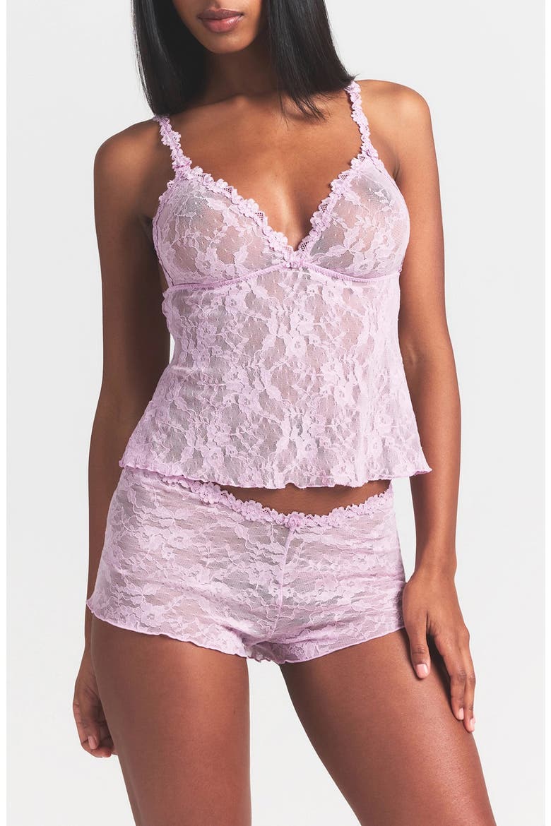 Stretch Lace Triangle Camisole & Shorts Set, Main, color, BABY PINK