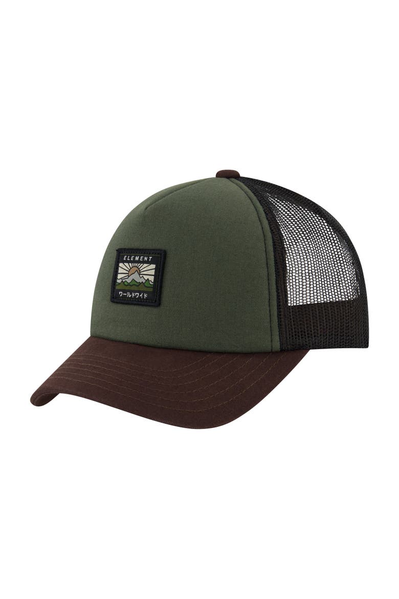 Logo Trucker Hat with Mesh Back and Snapback Closure, Main, color, DK OLIVE