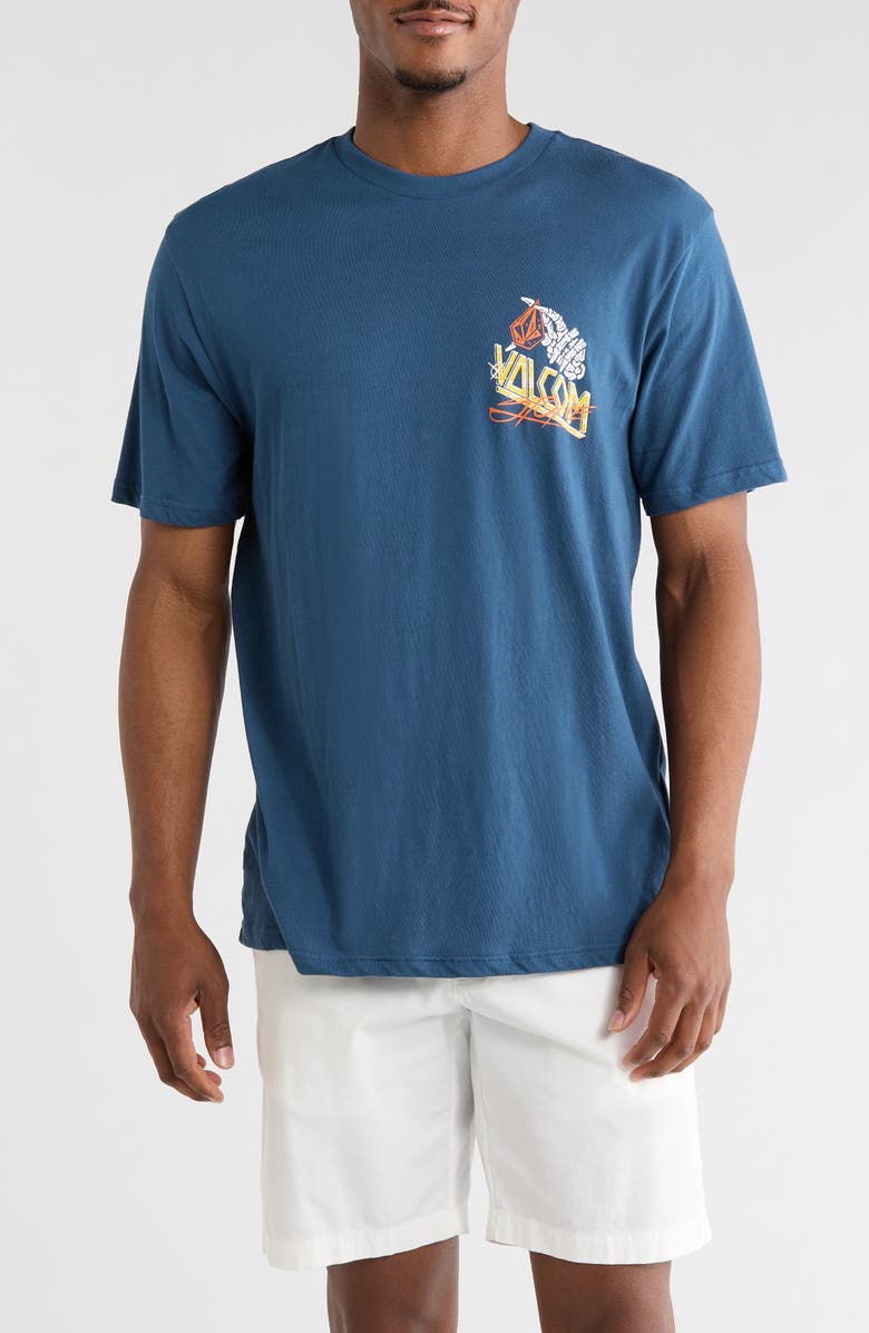 Volcom Dropped This Cotton Graphic T-Shirt, Main, color, Deep Blue
