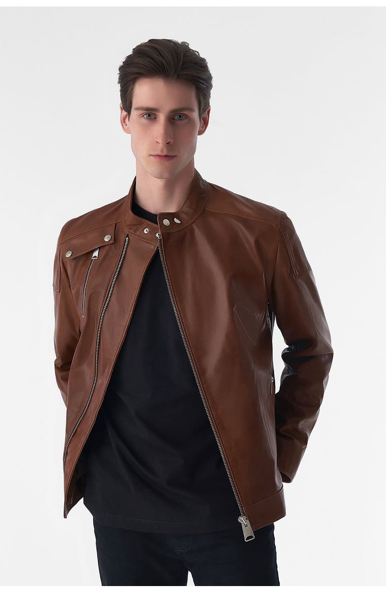 Furniq UK Gilbert Smooth Leather Jacket, Main, color, Tan Brown