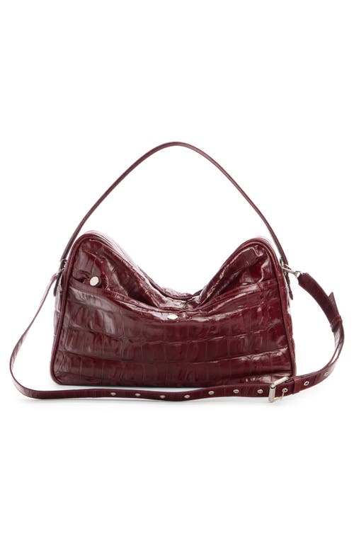 Acne Studios Camero Croc Embossed Leather Shoulder Bag In Burgundy