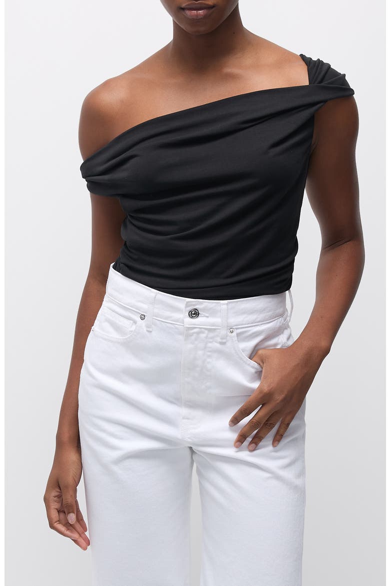 Delanna One-Shoulder Jersey Top, Main, color, BLACK