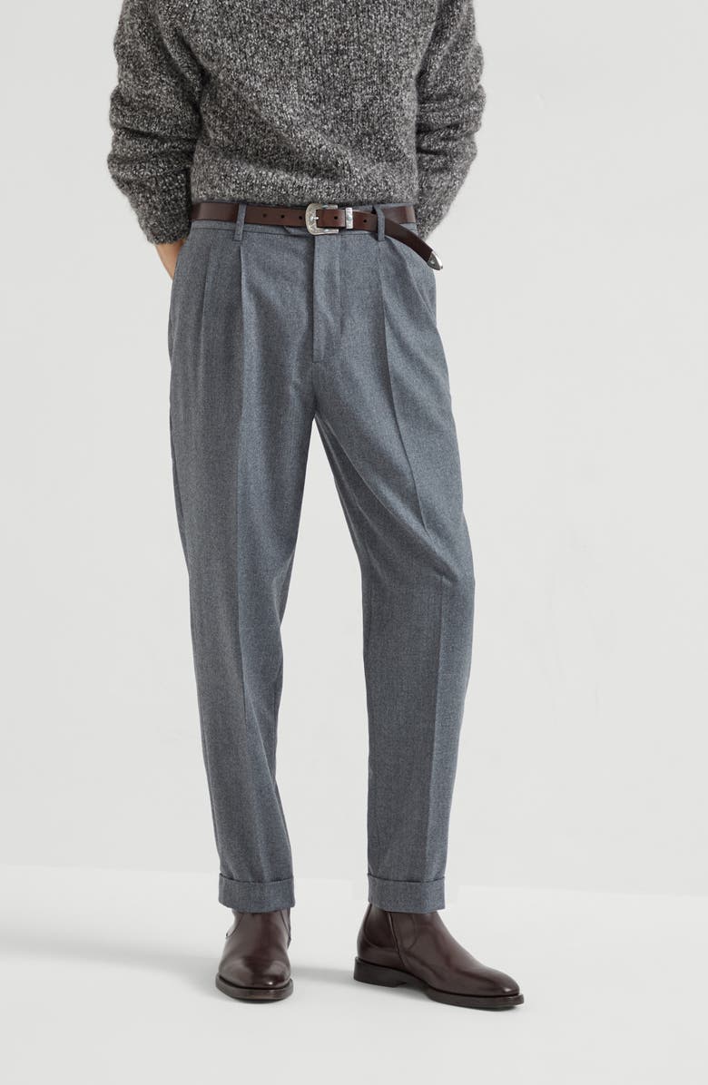 Brunello Cucinelli Leisure fit trousers with double pleats, Alternate, color, Medium Grey