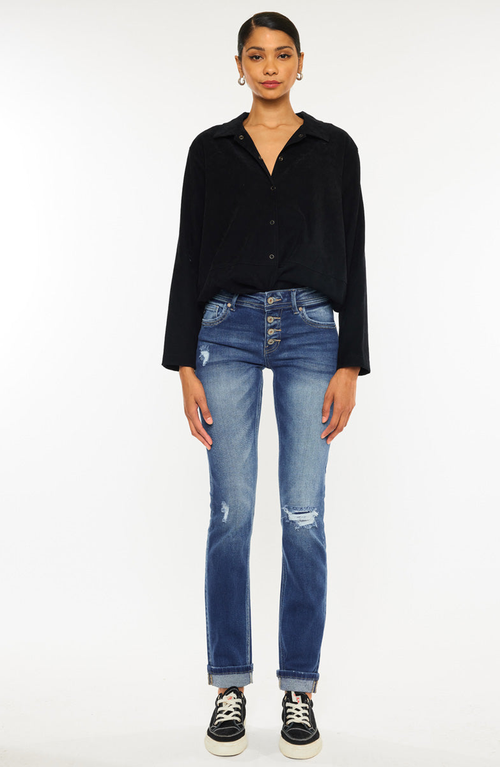 Kancan Eternity Mid Rise Slim Straight Leg Jeans In Blue