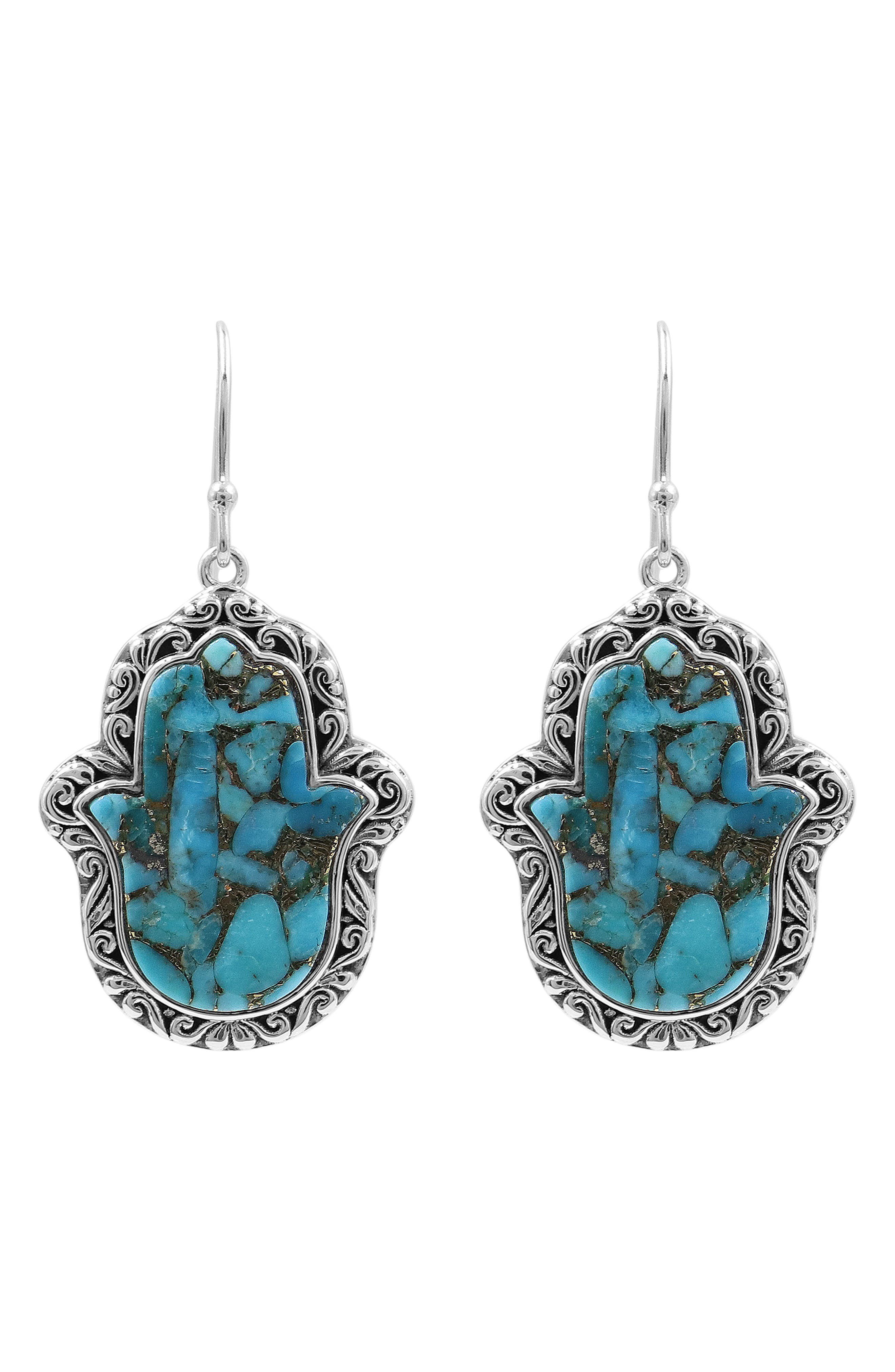 SAMUEL B. Sterling Silver Mohave Turquoise Hamsa Drop Earrings
