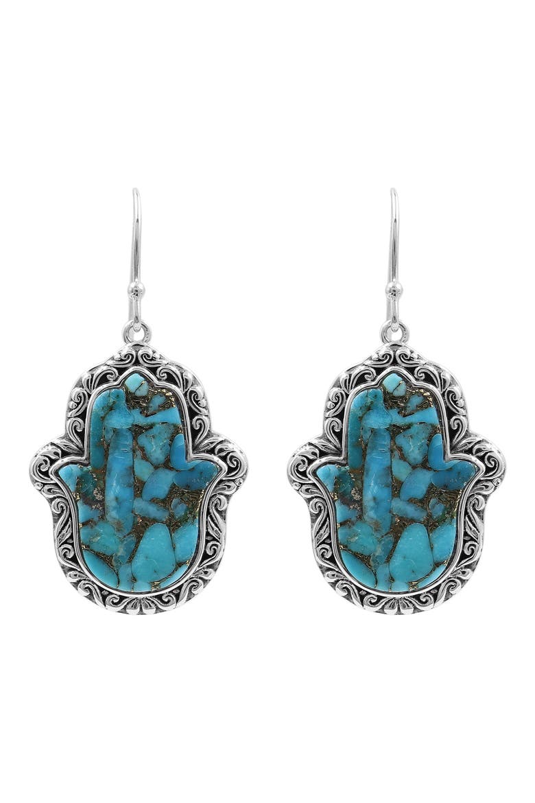 Sterling Silver Mohave Turquoise Hamsa Drop Earrings, Main, color, TURQUOISE
