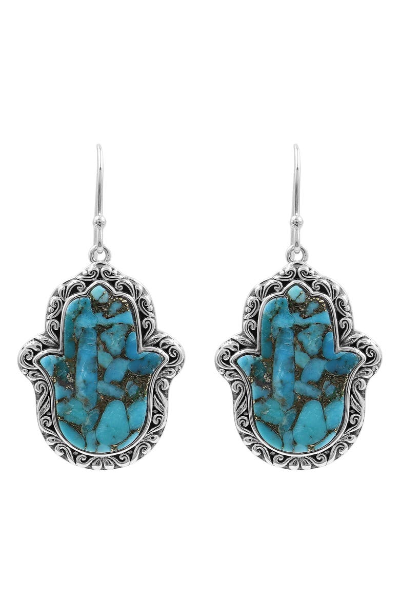 SAMUEL B. Sterling Silver Mohave Turquoise Hamsa Drop Earrings, Main, color, Turquoise