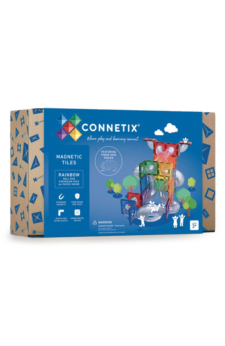 CONNETIX Kids' Rainbow Magnetic Tiles 66-Piece Ball Run Expansion Pack, Main, color, Rainbow