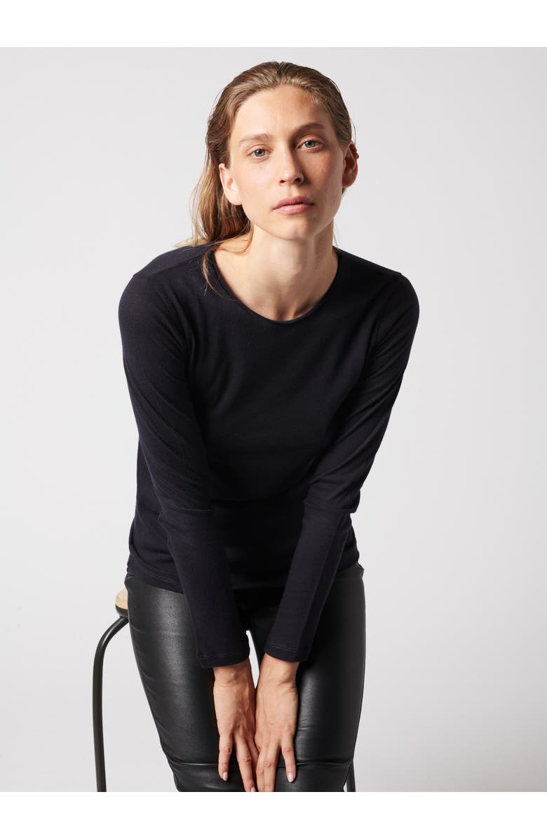 Majestic Filatures Cotton Cashmere Long Sleeve Crewneck T-Shirt, Alternate, color, Noir