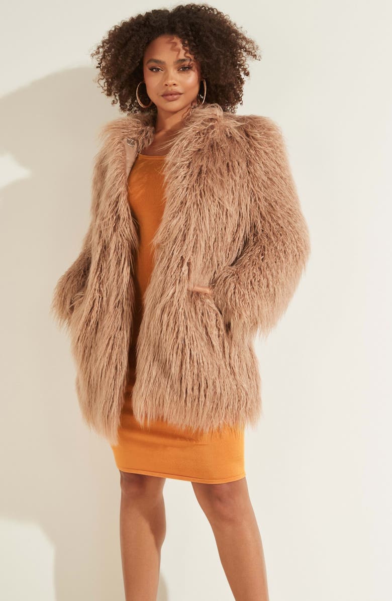 GUESS Maurizia Faux Fur Coat, Alternate, color, 