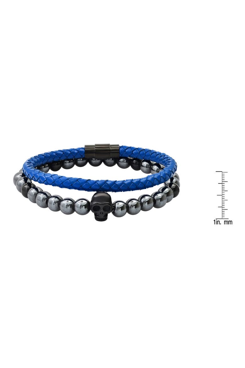 Set of 2 Hematite Beaded & Braided Leather Bracelets, Alternate, color, GRAY-BLACK-BLUE