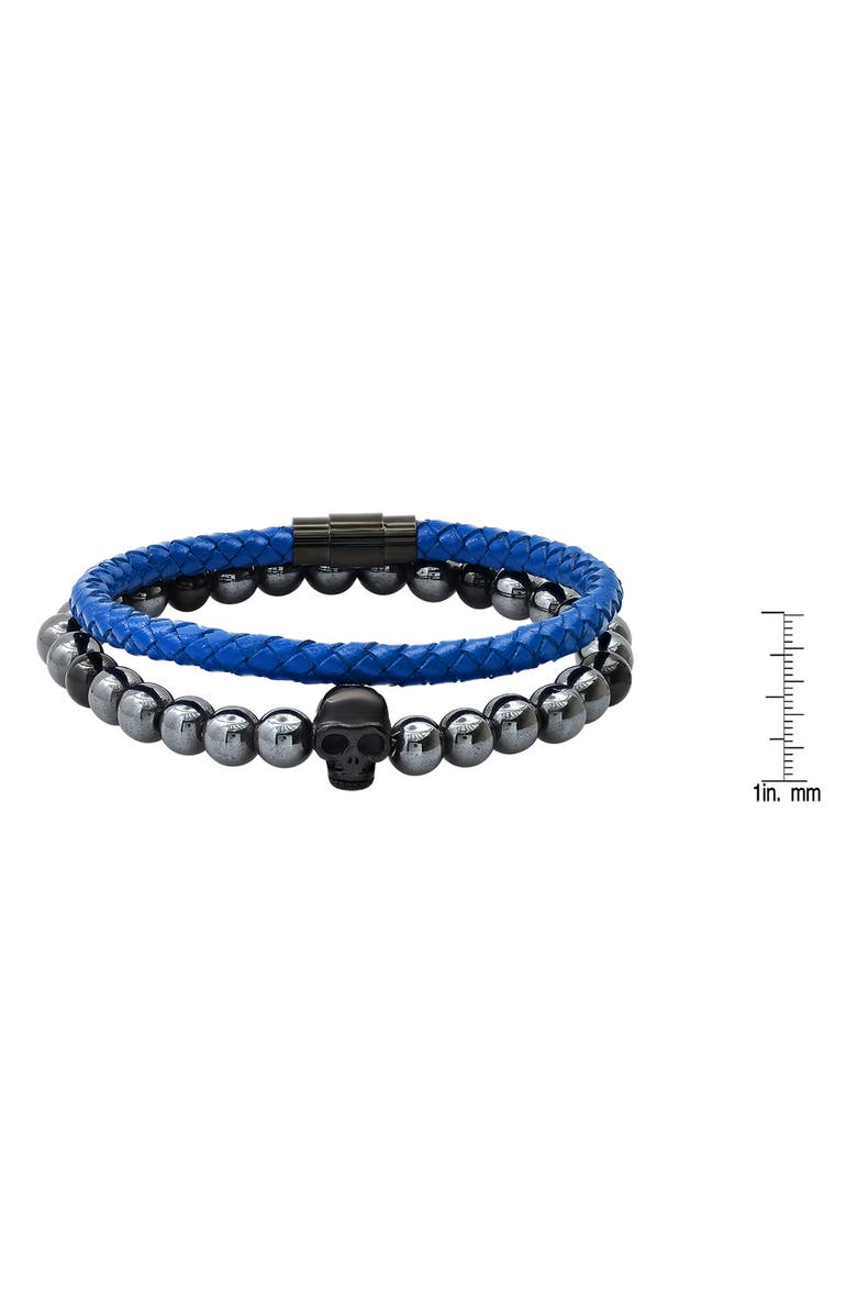 HMY JEWELRY Set of 2 Hematite Beaded & Braided Leather Bracelets, Alternate, color, Gray-Black-Blue