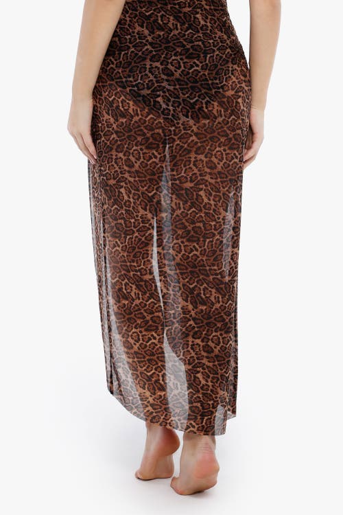 Popilush Bias Twist Mesh Sarong Coverup In Brown Leopard