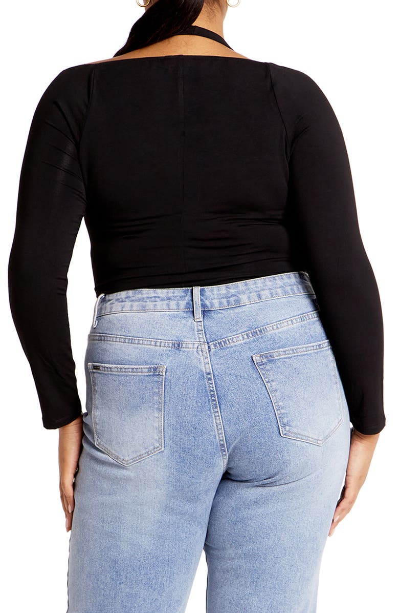 City Chic Keyla Halter Long Sleeve Bodysuit, Alternate, color, 