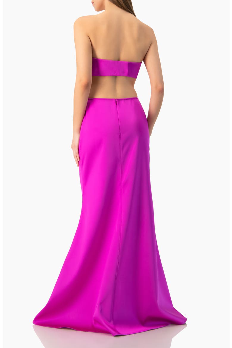 Strapless Bow-Front Crop -Top Gown in Satin, Alternate, color, Magenta