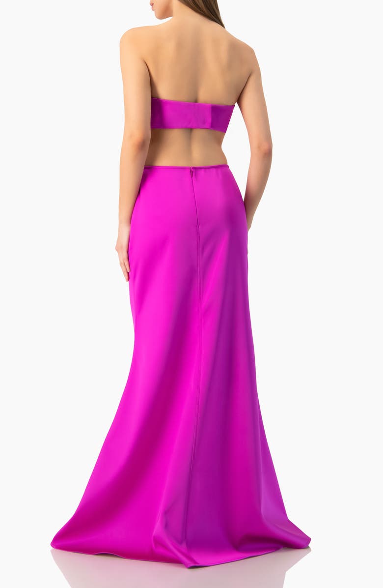 IVONNE Strapless Bow-Front Crop -Top Gown in Satin, Alternate, color, Magenta