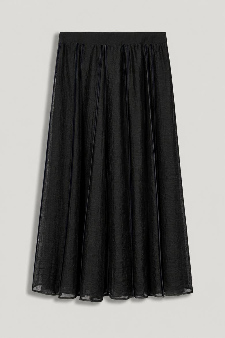 Sheer Pleated Midi Skirt, Alternate, color, Black