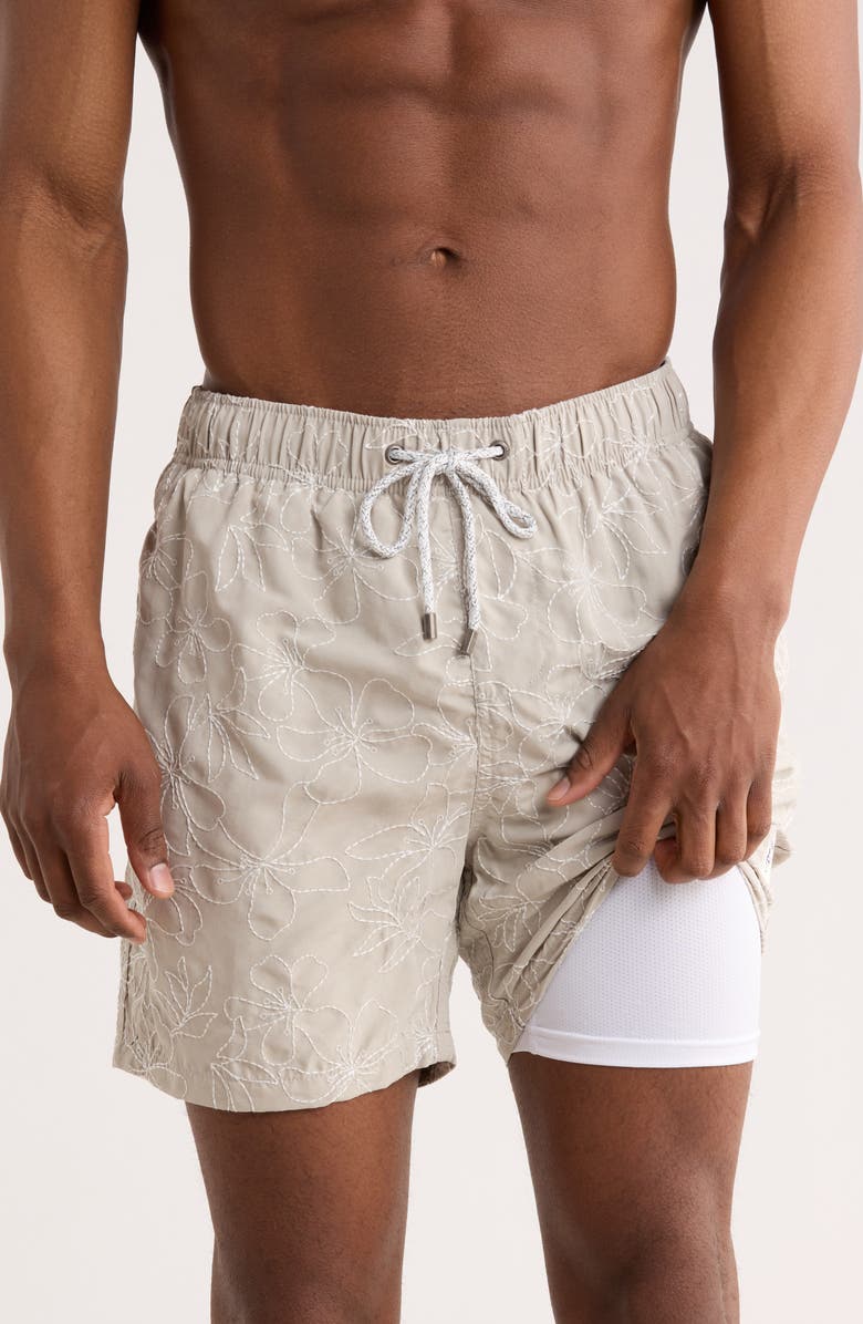 Vintage Summer Endless Embroidered Volley Swim Trunks, Alternate, color, Tan