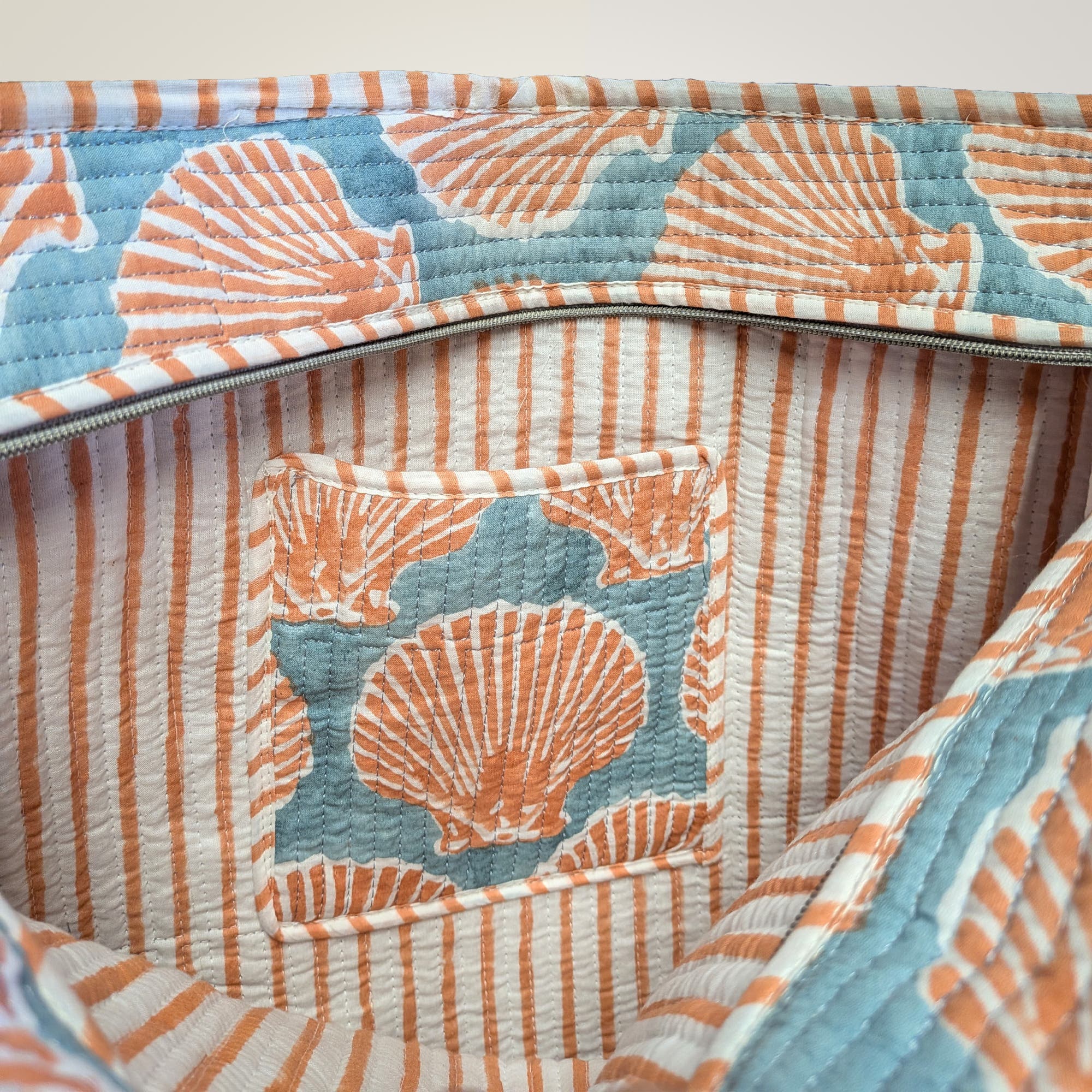 Shells Tote Bag, Alternate, color, Peach, Blue