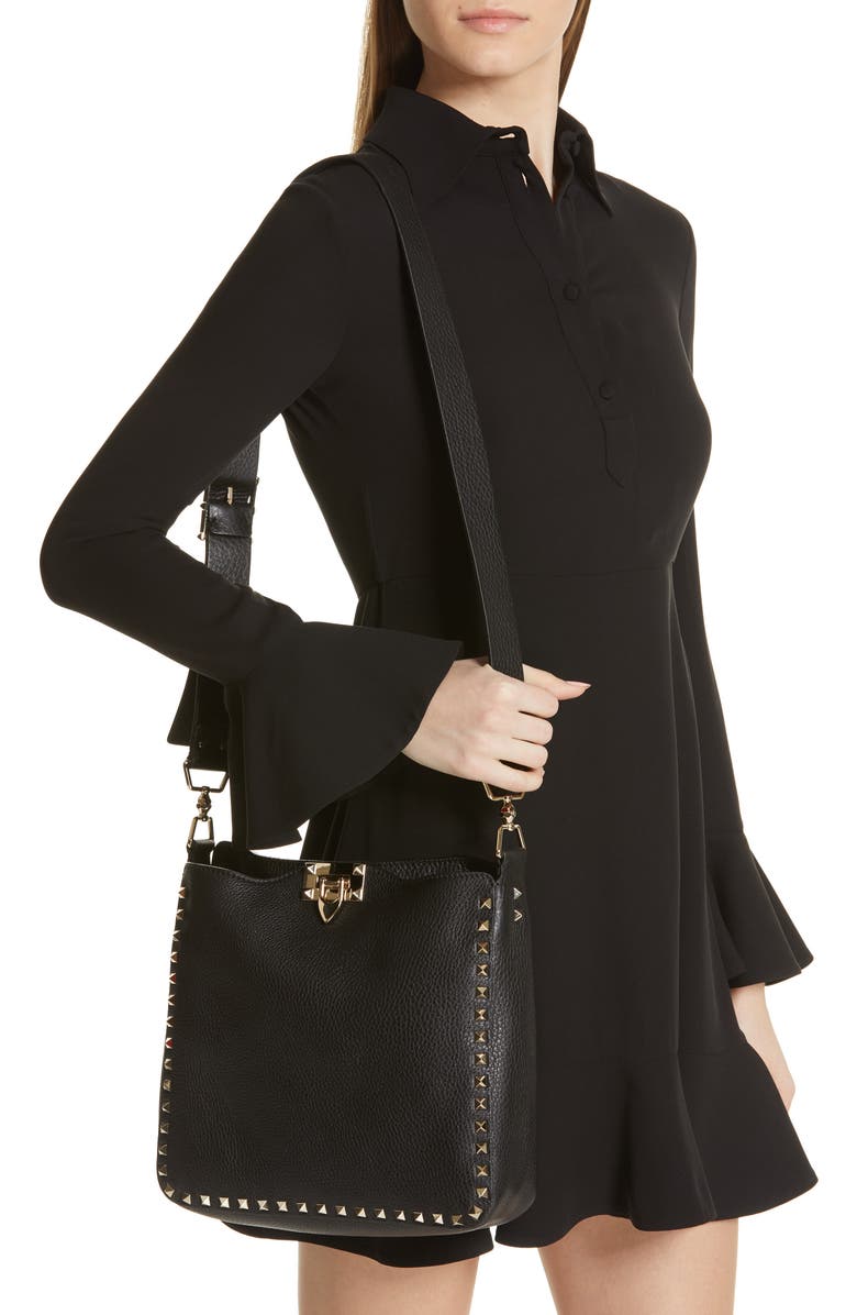 Valentino Garavani Rockstud Leather Hobo, Alternate, color,