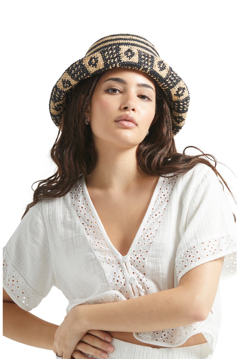 Redding Packable Straw Bucket Hat, Alternate, color, BLACK/ NATURAL