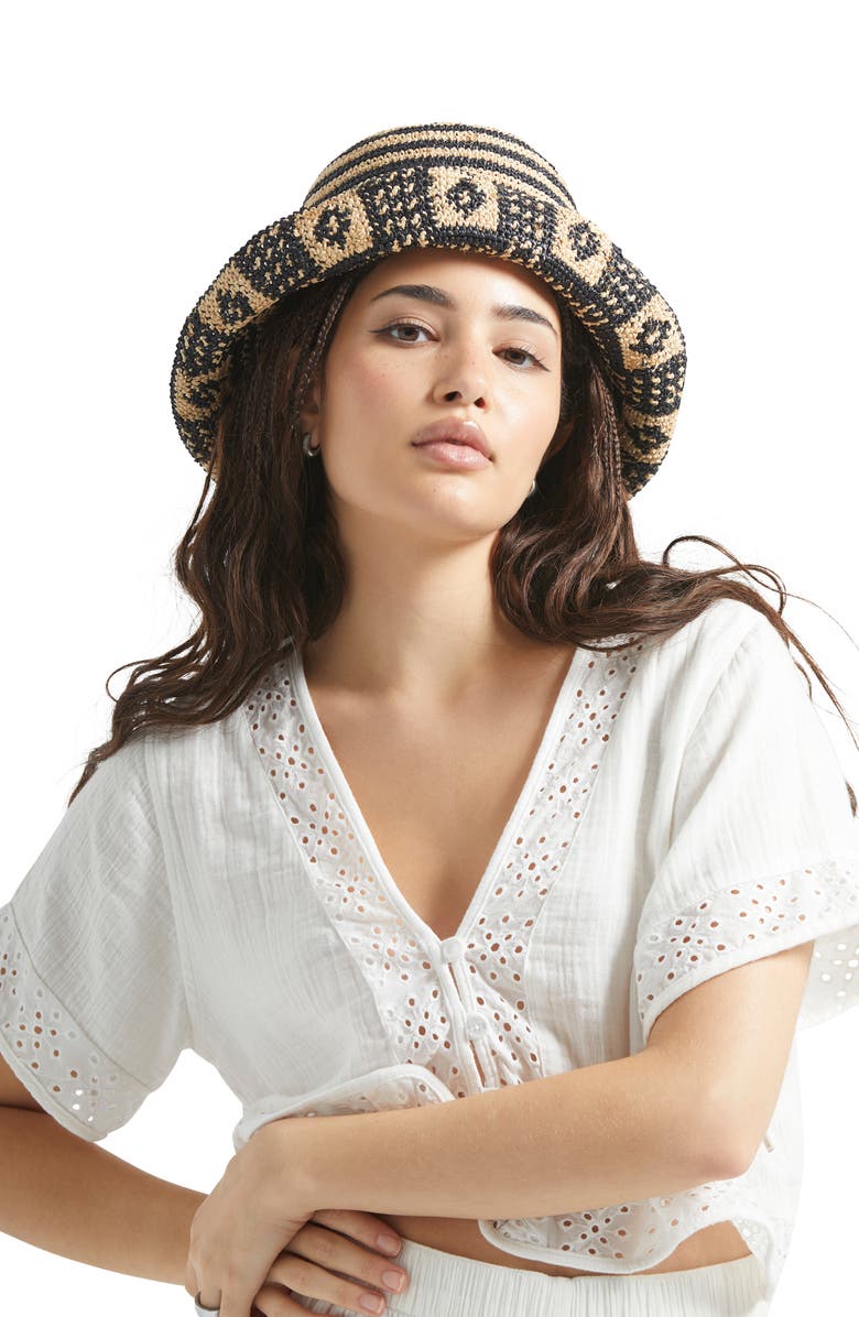 Brixton Redding Packable Straw Bucket Hat, Main, color, Black/ Natural