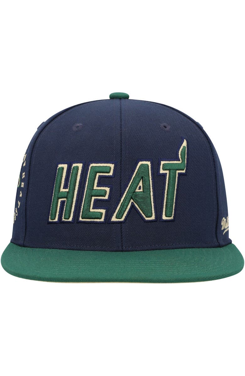 Mitchell & Ness Men's Mitchell & Ness Navy/Green Miami Heat 15th Anniversary Hardwood Classics Grassland Fitted Hat, Alternate, color, 