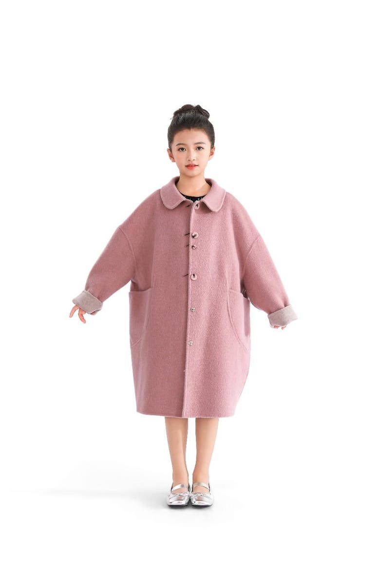 Wool Coat with Peter Pan Collar, Alternate, color, Pink