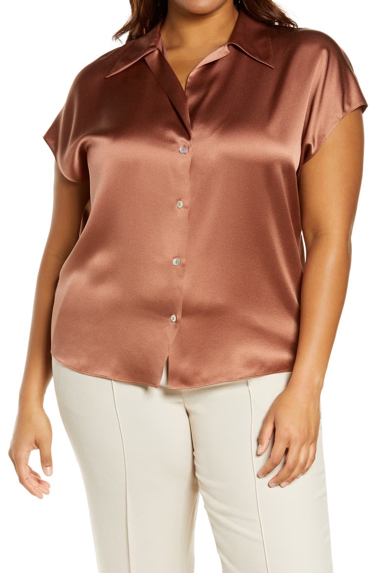 Shaped Collar Silk Blouse, Main, color, VINTAGE ROSE